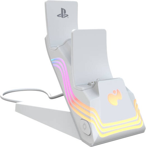 [052-022-WH] PDP Afterglow Wave LED Dual Gaming Charger for 2 PlayStation 5 DualSense Controllers, Compatible with PS5 and PS4, Customizable RGB Lighting Effects, White | 052-022-WH