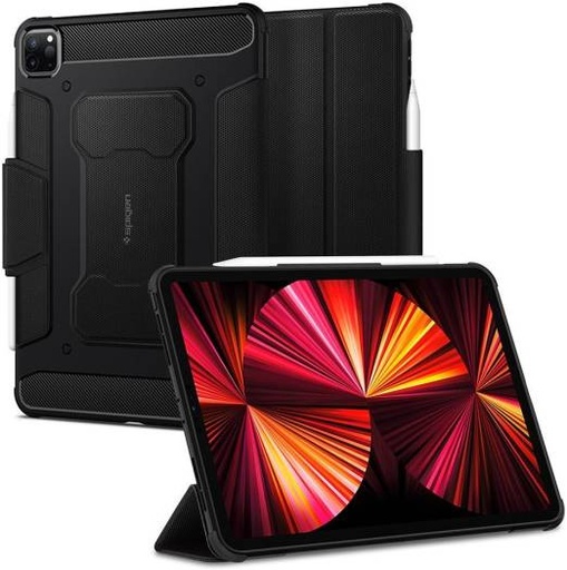[ACS01024] Spigen iPad Pro 11" (2021/2020/2018) Rugged Armor Pro Case, Apple Pencil Compatible, Air Cushion Technology, Raised Edges, Built-In Kickstand, Black | ACS01024
