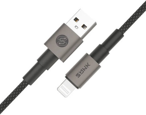[SKNOUTLBK] SYNK Neo Series USB-A to Lightning Data Cable 2.4Am, Fast Charging iPhone Cable, Nylon Braided, Aluminum Alloy Connectors, Smart Chip, 480Mbps Data Sync, 1M Durable Charging Cable, Black | SKNOUTLBK