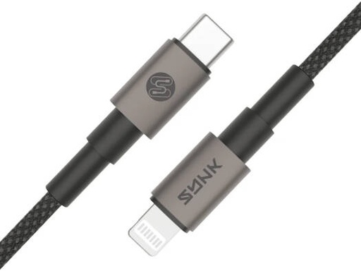 [SKNOCTLBK] SYNK Neo Series C-to-Lightning Data Cable 30W, Fast Charging iPhone Cable, USB-C to Lightning, Nylon Braided, Aluminum Alloy Connectors, Smart Chip, 480Mbps Data Sync, 1M, Black | SKNOCTLBK