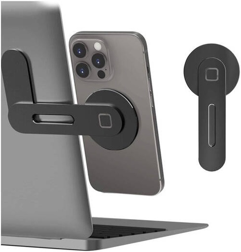 [Magnetic Phone Holder] DeskVibe Magnetic Phone Holder, Slim Adjustable Laptop Side Mount Clip, MagSafe Compatible Universal Cellphone Stand for iPhone & All Smartphones, Black | Magnetic Phone Holder