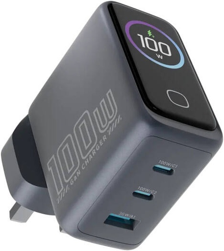 [PWCUQC070GY] Powerology Voltflow 100W AVS GaN Wall Charger, AI Temperature Control, Smart TFT Display, Rapid Power Delivery, Advanced GaN Technology, Natural Cooling System, Gray | PWCUQC070GY