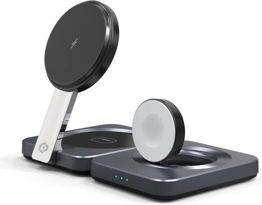 [PWCUQC027] Powerology 3-in-1 Foldable Magnetic Wireless Charger, 15W, Active Cooling System, Smart Design, Multi-Device Charging Stand, Qi2 Charging Stand, Chargement Qi2 Multi-Appareils, Black | PWCUQC027
