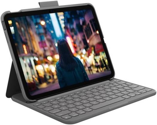 [920-011414] Logitech Slim Folio Keyboard & Case, For IPad 10th Generation , Solid Build, Long Lasting Protection, English Arabic Layout, Oxford Grey | 920-011414