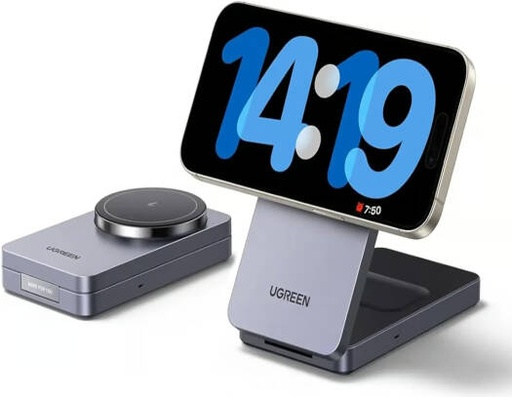[45056] UGREEN 2 in 1 Magnetic Phone and AirPods Wireless Charger, Foldable Magnetic Charging Stand, 15W Fast Wireless Charging, Dual Device Dock for iPhone and AirPods, Gray | 45056