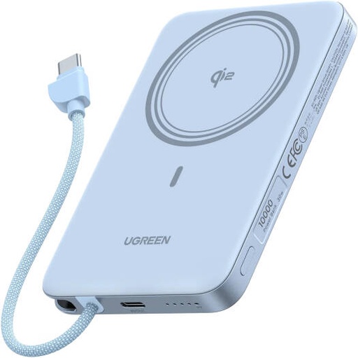 [65839] UGREEN MagFlow Air 10000mAh Magnetic Power Bank, 30W Fast Charging, Qi2 15W Magnetic Wireless Charger, USB-C Fast Charging, LED Battery Indicator, Starlight Blue | 65839