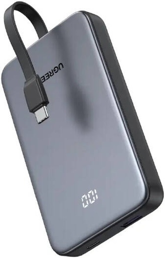 [75161] UGREEN Zapix Series 10000mAh Power Bank with Built-In USB-C Cable, 20W USB-C Two-Way Fast Charging, USB-C Power Delivery, LED Digital Display, Airline Safe, Multi-Device Compatibility, Black | 75161