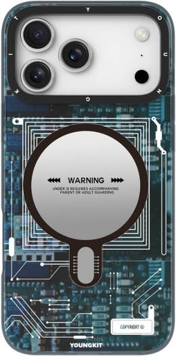 [RIV001] Youngkit Futuristic Circuit Board Case, For Iphone 17 Pro Max, Shockproof TPU Bumper, Anti-Yellowing Transparent Protective Cover, Wireless Charging Compatible, Lightweight, Blue | RIV001