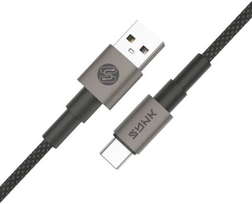 [SKNOUTCBK] SYNK Neo Series USB-A to USB-C Data Cable 2.4A, Fast Charging Cable, Nylon Braided, Aluminum Alloy Connectors, Smart Chip, Durable Charging & 480Mbps Data Sync, 1M USB Cable, Black | SKNOUTCBK