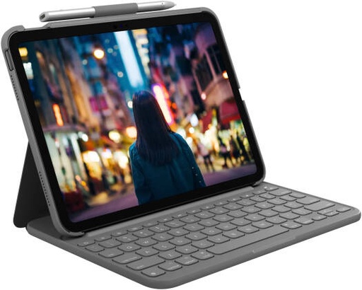 [920-011432] Logitech Slim Folio Keyboard & Case, iPad 10.9 10th Gen / A16, Solid Build, Long Lasting Protection, English Layout, Oxford Grey | 920-011432