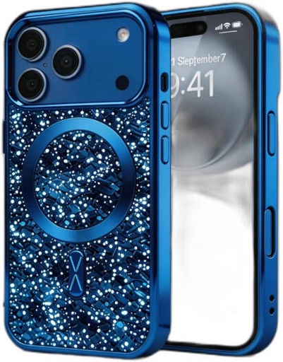 [IP17P-MGSF-GA-BLU] CROWNYX GlamAura Glitter Case for iPhone 17 Pro, MagSafe, Shockproof, Blue | IP17P-MGSF-GA-BLU