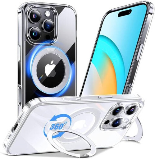 [IP16P-MGSF-CSP] CROWNYX Crystal Spin Case for iPhone 16 Pro, 360 Degree Spin Ring Stand, Magsafe Compatible, Military Grade Protection, Anti Yellowing, Transparent Back, Scratch Resistant | IP16P-MGSF-CSP