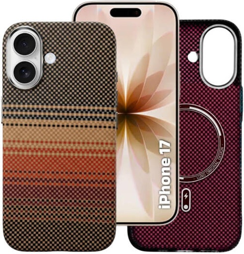 [IP17-MGSF-FBONE-BRN] CROWNYX Carbon Fiber Case for iPhone 17, MagSafe Compatible, Ultra Slim Drop Resistant Cover, Anti-Slip, Anti-Scratch, Brown | IP17-MGSF-FBONE-BRN