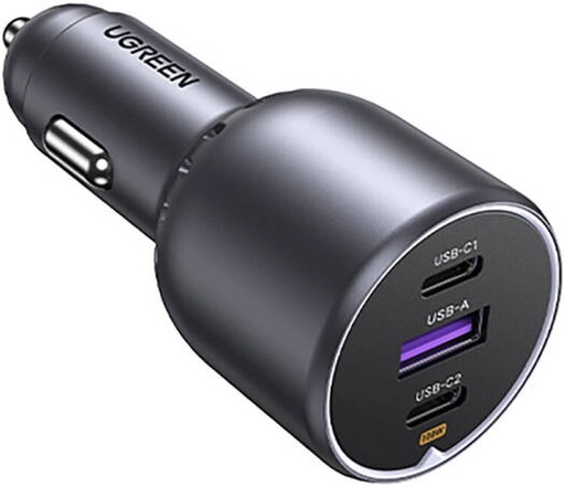 [EC705-35025] Ugreen Car Charger 130W 2x USB-C 1x USB-A, 100W Laptop Charging, Power Delivery and QC 3.0, Multi Device Fast Charger, Grey | EC705-35025