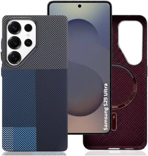 [SAMS25UL-MGSF-FBONE-BLU] CROWNYX Carbon Fiber Case for Samsung Galaxy S25 Ultra, MagSafe Compatible, Ultra Slim Drop Resistant Cover, Anti-Slip, Anti-Scratch, Anti-Yellow, Blue | SAMS25UL-MGSF-FBONE-BLU