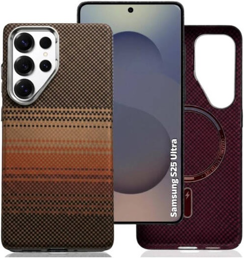 [SAMS25UL-MGSF-FBONE-BRN] CROWNYX Carbon Fiber Case for Samsung Galaxy S25 Ultra, MagSafe Compatible, Ultra Slim Drop Resistant Cover, Anti-Slip, Anti-Scratch, Anti-Yellow, Brown | SAMS25UL-MGSF-FBONE-BRN