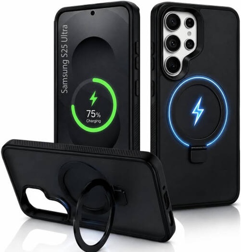 [SAMS25UL-MGSF-AGSP-BLK] CROWNYX Aegis GripStand Pro Case for Samsung Galaxy S25 Ultra, Compatible with MagSafe, Shockproof Slim Hybrid TPU Cover with Kickstand & Grip Ring, Black | SAMS25UL-MGSF-AGSP-BLK
