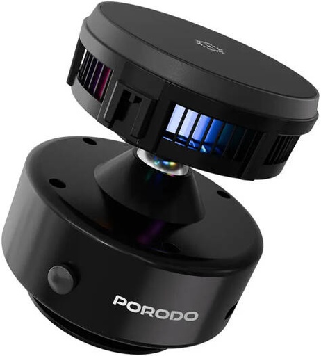 [PD-HSM17-BK] Porodo Vacuseal MagSafe Charging & Cooling Black 15W Wireless Fast Charging Mount with Semiconductor Cooling Fan RGB Light 16 N52 Magnets Strong 1.5kg Suction Adjustable, Black | PD-HSM17-BK