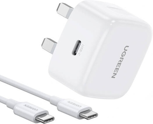 [45438] UGREEN USB-C Power Adapter with Cable Set for iPhone 16, 20W Power Output, PD 3.0 Technology, Built-In Multi Protections, USB-C to USB-C 1M Cable, Wide Compatibility, White | 45438