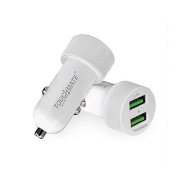 [TM-CAR20A] Touchmate 2 USB Port Car Charger With Lightning Cable - White | TM-CAR20A