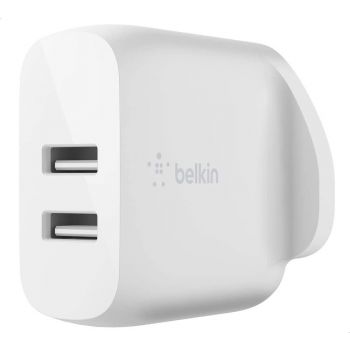 [WCB002myWH] Belkin Boost Charge Dual USB-A Wall Charger 24W, 24W/4.8 amps Total Output, Dual Ports Charge Two Devices at Once, White | WCB002myWH