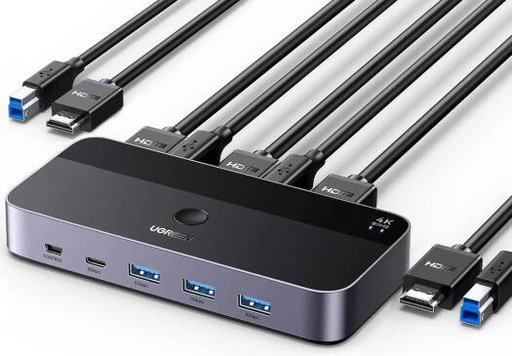 [15707] Ugreen 2 In 1 USB 3.0 KVM Switch HDMI With 3 USB + 1 Type-C Ports, USB Switch 2 Port 4K@60Hz For 2 Computers, Up To 5 Gbps Transfer Speed, Driver Free Operation | 15707