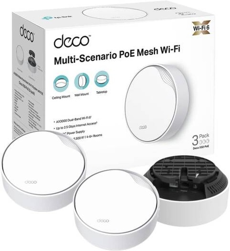 [tp-link-deco-x50-poe-ax3000-whole-home-mesh-wi-fi-6-system-with-poe-dual-band-ai-driven-mesh-cover-up-to-6500-ft2-connect-up-to-150-devices-10-ghz-dual-core-cpu-homeshield-pack-of-3] TP-Link Deco X50-PoE AX3000 Whole Home Mesh Wi-Fi 6 System with PoE, Dual-Band, AI-Driven Mesh, cover up to 6,500 ft2, Connect up to 150 devices, 1 0 GHz Dual-Core CPU, HomeShield, Pack of 3